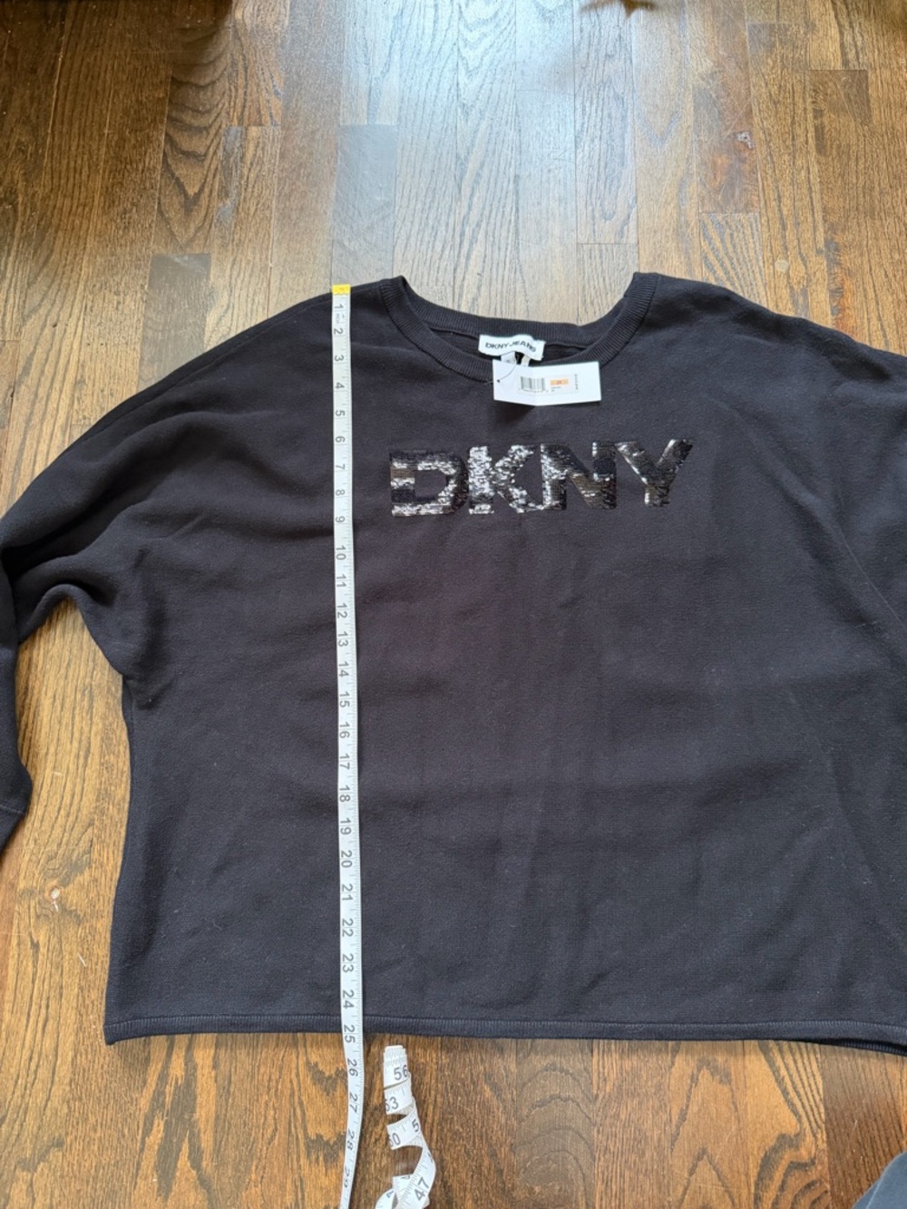 DKNY Black Sequin Logo Pullover - Picture 5 of 7